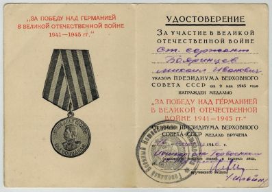 Медаль "За победу над Германией в Великой Отечественной войне 1941-1945 гг"