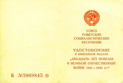 20 лет Победы в Великой Отечественной Войне 1941-1945гг. (Глущенко П.П.) обл.