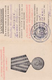 Медаль «За победу над Германией в Великой Отечественной Войне 1941-1945 гг.»