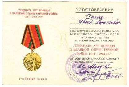 Медаль 30 лет победы