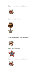 награды : три Ордена Отечественной войны II степени, Орден Славы III степени, Орден Красной Звезды