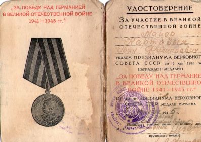 Медаль за победу над Германией в Великой Отечественной Войне 1941-1945гг