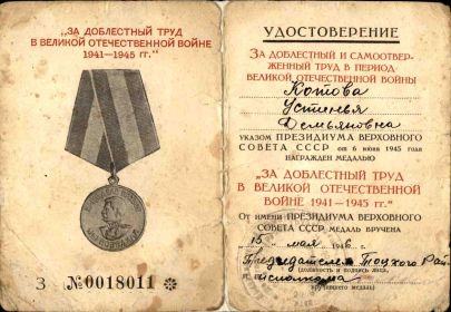 За доблестный труд в Великой Отечественной войне
