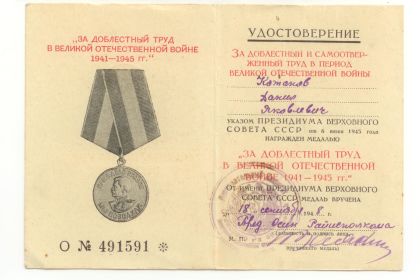 Медаль за доблестный труд в Великой Отечественной врйне 1941-1945гг.