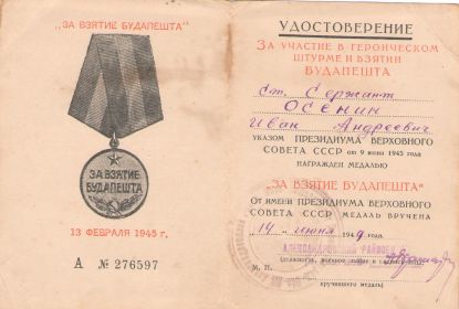 За взятие Будапешта