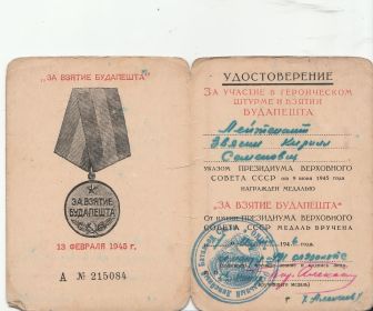 медаль за взятие Будапешта