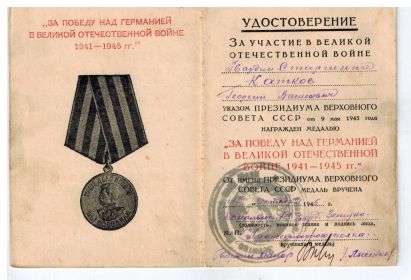 Медаль за победу над Германией в Великой Отечественной войне 1941-1945гг.