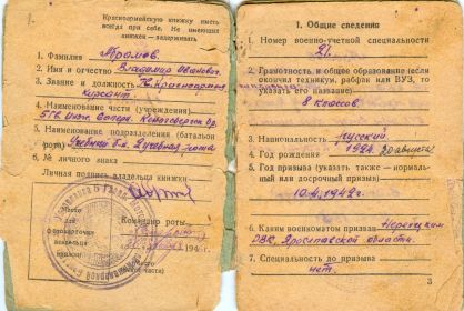 книжка красноармейца Абрамова ВИ