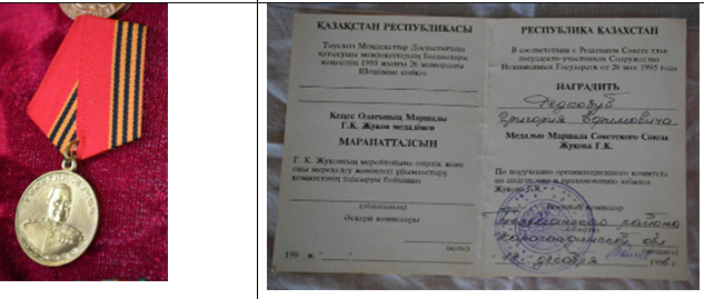 Медаль маршала Советского Союза Жукова Г.К. (В соответствии с решением совета глав государств-участников СНГ от 26 мая 1995 г )(18 декабря 1996г.)