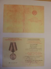 Медаль "За доблестный труд в Великой Отечественной Войне 1941-1945 гг." №101149