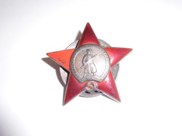 Орден Красной звезды (в орден поврежден осколком снаряда, тем самым спас жизнь деду )