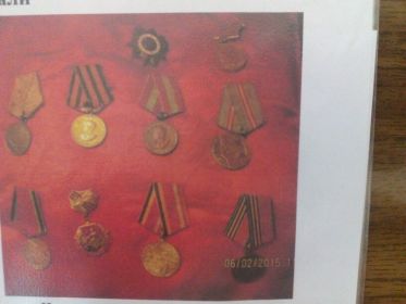 Медали " За боевые заслуги", "За победу на Германией", "За доблестный труд в Великой Отечественной войне".