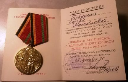 Медаль «30 лет ПОБЕДЫ в Великой Отечественной Войне 1941-1945 гг.»
