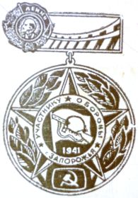 памятный знак Участника обороны города Запорожья