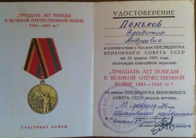 юбилейная медаль "30 лет победы в Великой Отечественной войне 1941 - 1945 гг."