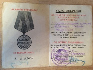 За взятие Будапешта