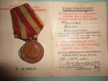 "За доблестный труд в ВОВ 1941-1945 гг."