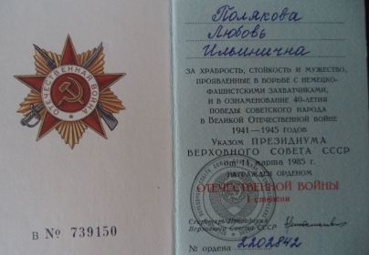 Орден Отечественной Войны 1 степени 1941-1945гг.