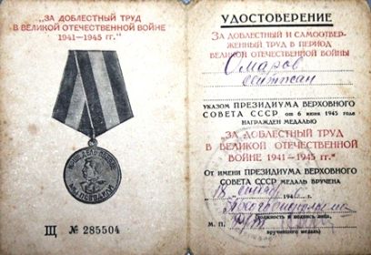 Медаль "За доблестный и самоотверженный труд в период Великой Отечественной войны"