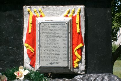 Список захороненных в братской могиле.
