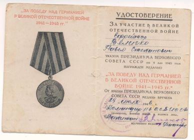 Медаль за победу над Германией в ВОВ 1941-1945г.г.