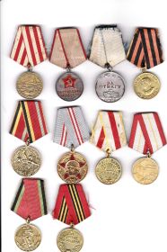 медаль за отвагу, за освобождение Варшавы, за оборону Москвы, за взятие Берлина.