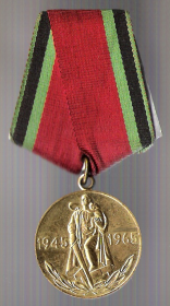 Медаль "ДВАДЦАТЬ ЛЕТ ПОБЕДЫ В ВЕЛИКОЙ ОТЕЧЕСТВЕННОЙ ВОЙНЕ 1941-1945 гг."