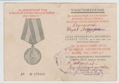 награда бабушки Борисенковой Д.А.