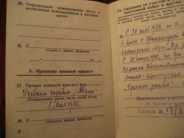 Военную присягу папа принял 1 мая 1935 г. на Крейсере "Аврора".