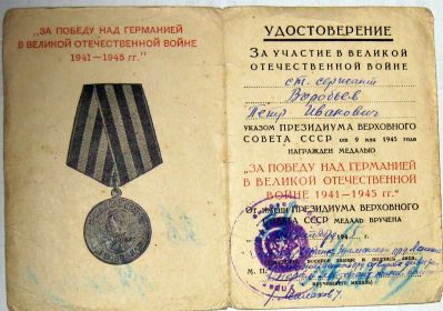 Медаль "ЗА ПОБЕДУ НАД ГЕРМАНИЕЙ В ВЕЛИКОЙ ОТЕЧЕСТВЕННОЙ ВОЙНЕ 1941-1945 гг."-2