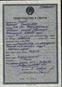 Свидетельство о смерти Сенцова Н.Г.