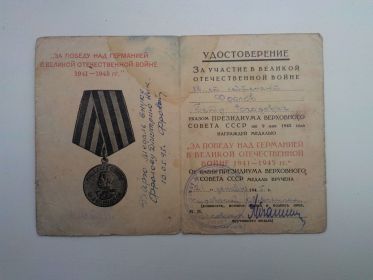 Одна из наград за Победу над Германией в Великой Отечественной Войне 1941-1945 г.г.