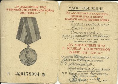 За доблестный труд в Великой Отечественной Войне 1941-1945г.