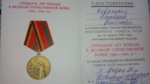 Юбилейная медаль к 30-летию Победы