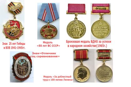 Знак 25 лет Победы в ВОВ, Бронзовая медаль ВДНХ и другие