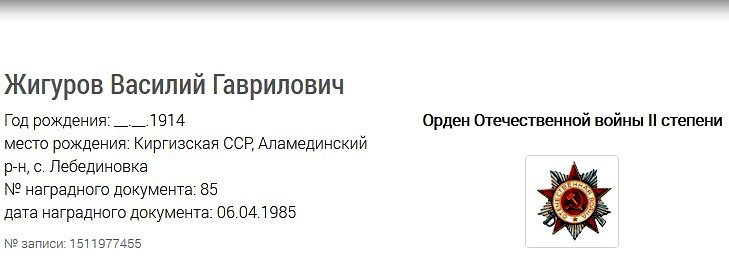 Орден. Жигуров Василий Гаврилович