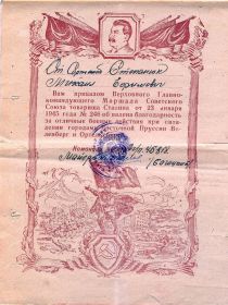 благодарность 23 января 1945г приказ №246