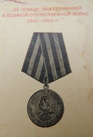 Медаль «За Победу на Германией в Великой Отечественной войне 1941-1945гг.»