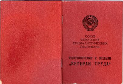 Обложка к наградной книжке медали "Ветеран труда"