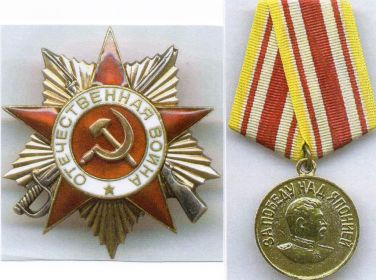 орден Великой отечественной войны II степени, медаль «За победу над Японией»