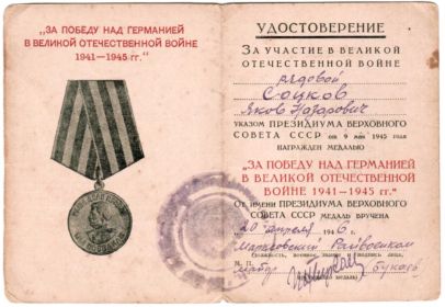 Медаль " За победу над Германией в Великой Отечественной войне 1941-1945", медаль