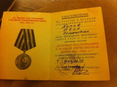 Медаль за победу над Германией в Великой Отесественной войне 1941-1945 гг.