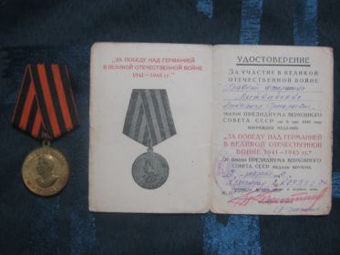 медаль "За победу над Германией в ВОВ 1941-1945 гг."