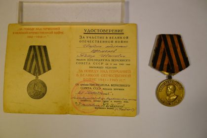 медалью «За победу над Германией в Великой Отечественной войне 1941-1945 гг.»