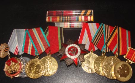 Медаль за доблесть и отвагу в ВОВ, медаль "За победу над Японией",  " Орден Отечественной Войны 2-й степени"