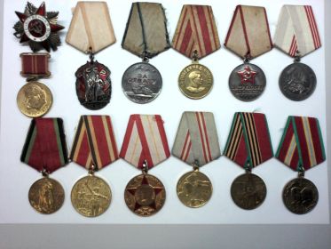 "  Медаль "За отвагу",орден Отечественной войны 2ст, за победу над японией