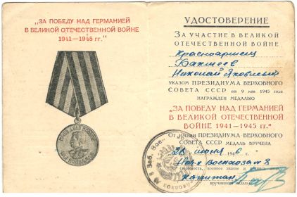 Медаль  "За победу над Германией"