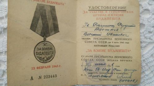 медаль за взятие Будапешта