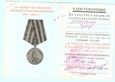 Медаль «За победу над Германией в Великой Отечественной Войне 1941-1945 гг.»