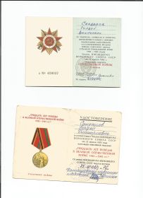 орден "Отечественной войны" 1 степени, медаль " За освобождение Праги", медаль" За победу над Германией в  ВОВ", " За доблесть и отвагу"